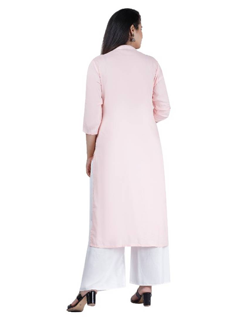 Stylish Rayon Pink Pintex 3/4 Sleeves Kurta With Palazzo Set